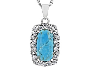 Picture of Blue Turquoise Rhodium Over Silver Pendant With Chain 1.32ctw