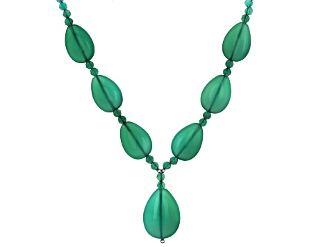 Green Onyx Rhodium Over Sterling Silver Beaded 18" Necklace