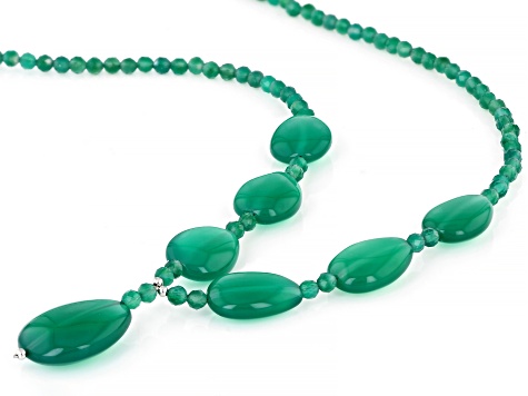 Green Onyx Rhodium Over Sterling Silver Beaded 18" Necklace