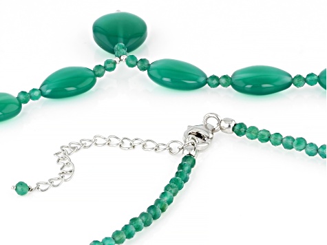 Green Onyx Rhodium Over Sterling Silver Beaded 18" Necklace