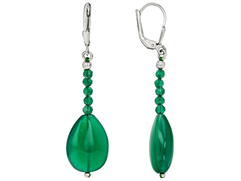 Green Onyx Rhodium Over Sterling Silver Dangle Earrings