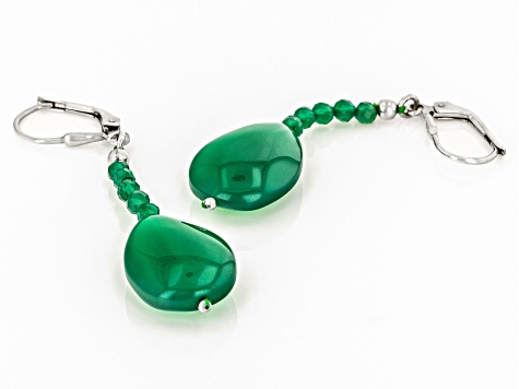 Green Onyx Rhodium Over Sterling Silver Dangle Earrings