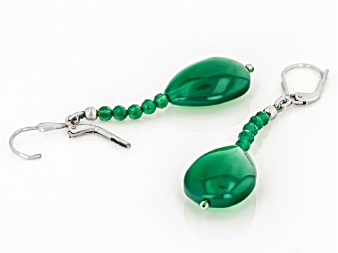 Green Onyx Rhodium Over Sterling Silver Dangle Earrings