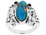 Blue Turquoise With Black Onyx Sterling Silver Frog Ring