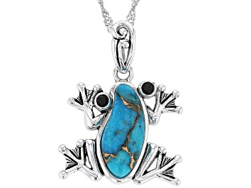 Picture of Blue Turquoise Sterling Silver Frog Pendant With Chain