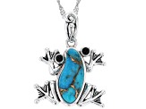 Blue Turquoise Sterling Silver Frog Pendant With Chain