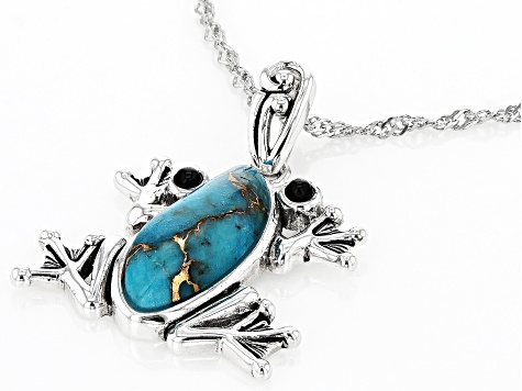 Blue Turquoise Sterling Silver Frog Pendant With Chain