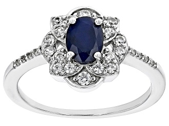 Blue Sapphire Rhodium Over Sterling Silver Ring 1.32ctw