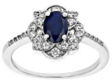 Blue Sapphire Rhodium Over Sterling Silver Ring 1.32ctw
