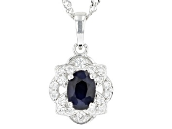 Picture of Blue Sapphire Rhodium Over Silver Pendant With Chain 1.23ctw