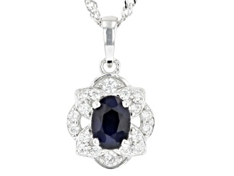 Blue Sapphire Rhodium Over Silver Pendant With Chain 1.23ctw