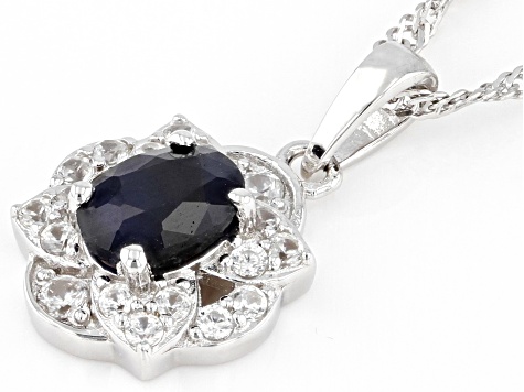 Blue Sapphire Rhodium Over Silver Pendant With Chain 1.23ctw