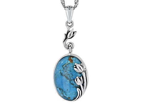 Blue Turquoise Sterling Silver Pendant With Chain