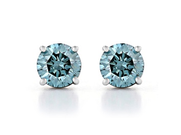 Picture of Blue Lab-Grown Diamond 14K White Gold Solitaire Stud Earrings 1.50ctw