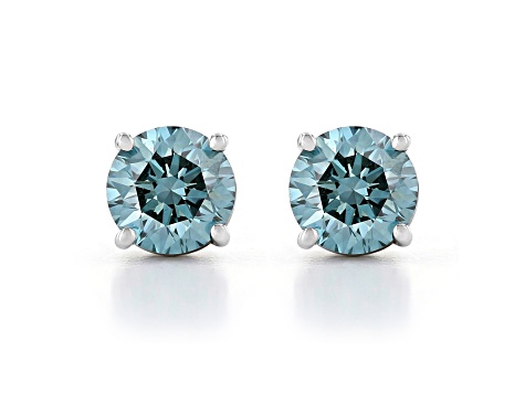 Blue Lab-Grown Diamond 14K White Gold Solitaire Stud Earrings 1.50ctw