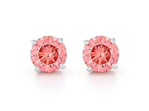 Pink Lab-Grown Diamond 14K White Gold Solitaire Stud Earrings 1.50ctw