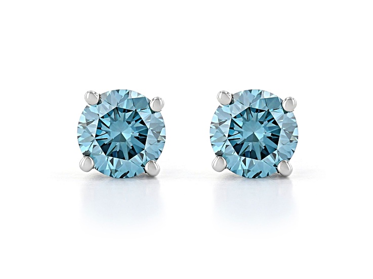 Blue Lab-Grown Diamond 14K White Gold Solitaire Stud Earrings 0.75ctw
