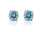 Blue Lab-Grown Diamond 14K White Gold Solitaire Stud Earrings 0.75ctw