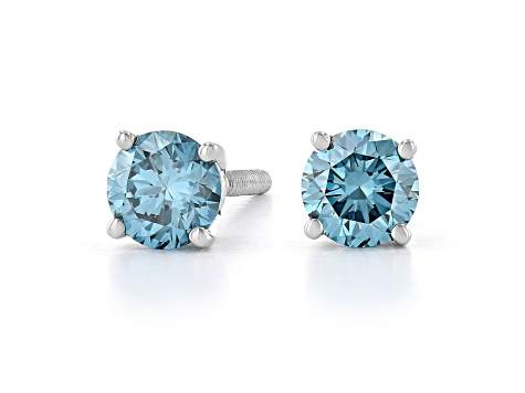 Blue Lab-Grown Diamond 14K White Gold Solitaire Stud Earrings 0.75ctw