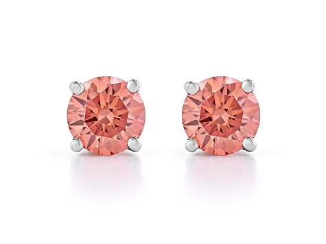 Pink Lab-Grown Diamond 14K White Gold Solitaire Stud Earrings 0.75ctw