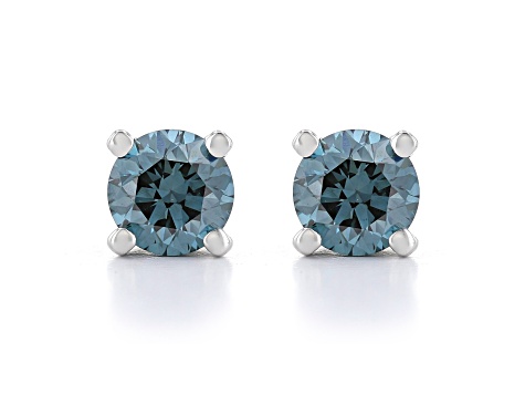 Blue Lab-Grown Diamond 14K White Gold Solitaire Stud Earrings 0.50ctw