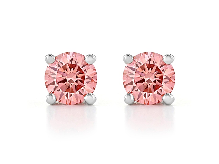 Pink Lab-Grown Diamond 14K White Gold  Solitaire Stud Earrings 0.50ctw