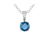 Blue Lab-Grown Diamond 14K White Gold Solitaire  Pendant With Cable Chain 0.50ct