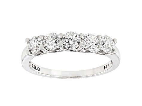 White Lab-Grown Diamond 14k White Gold 5-Stone Band Ring 1.00ctw