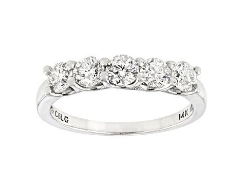 White Lab-Grown Diamond 14k White Gold 5-Stone Band Ring 1.00ctw