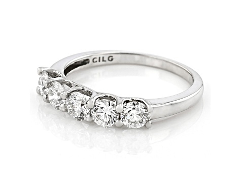 White Lab-Grown Diamond 14k White Gold 5-Stone Band Ring 1.00ctw