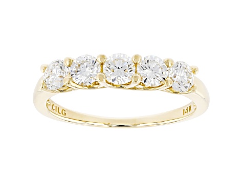 White Lab-Grown Diamond 14k Yellow Gold 5-Stone Band Ring 1.00ctw