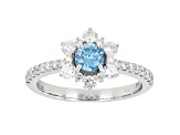 Blue And White Lab-Grown Diamond 14k White Gold Floral Engagement Ring 1.00ctw