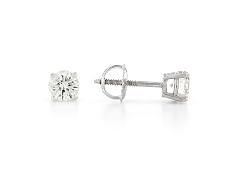 2.00 CTW DEW Round Forever One Moissanite Four Prong Screw-Back Earrings  14K White Gold