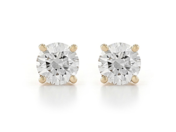Certified White Round Lab-Grown Diamond H-I SI 14K Yellow Gold Solitaire Stud Earrings 0.75ctw