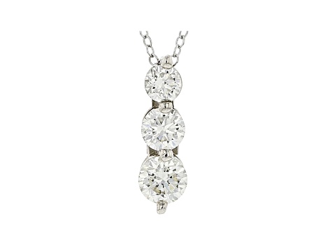 White Lab-Grown Diamond 14k White Gold 3-Stone Pendant With Chain 1.00ctw