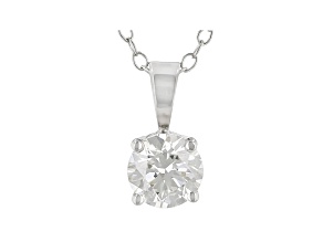 Round White Lab-Grown Diamond 14K White Gold Solitaire Pendant With Cable Chain 0.75ct