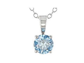 Round Blue Lab-Grown Diamond 14K White Gold Solitaire Pendant With Cable Chain 0.75ct