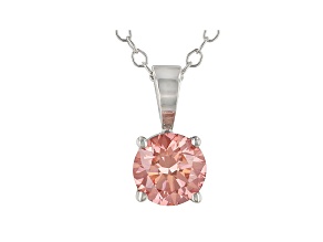 Pink Lab-Grown Diamond 14K White Gold Solitaire Pendant With Cable Chain 0.75ct