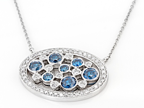 Blue And White Lab-Grown Diamond 14k White Gold Necklace 2.00ctw