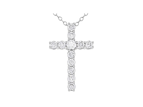 White Lab-Grown 14k White Gold Cross Pendant With Cable Chain 1.00ctw