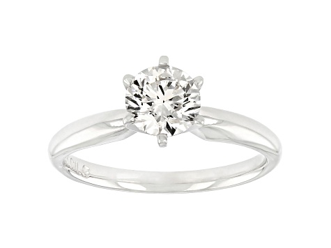 white lab-grown diamond, 14k white gold solitaire engagement ring. 0.90ctw