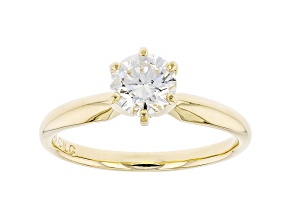 white lab-grown diamond 14k yellow gold solitaire engagement ring 0.90ctw