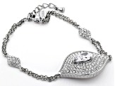 Silver Tone with White Crystal Evil Eye Station Bracelet