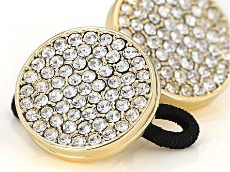 Gold Tone White Crystal Pave Button Mask Holder for Glasses