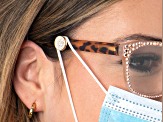 Gold Tone White Crystal Pave Button Mask Holder for Glasses