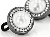 Gunmetal Tone White Crystal With Button Pearl Simulant Mask Holder for Glasses