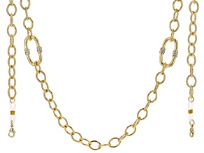 White Crystal Gold Tone Face Mask Chain Holder