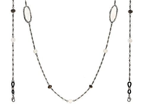 Gunmetal Tone Crystal and Mother-of-Pearl Face Mask Chain Holder