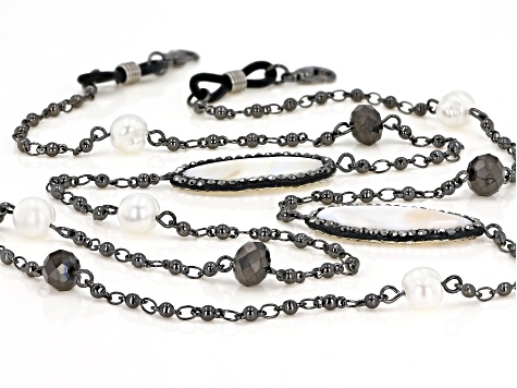 Gunmetal Tone Crystal and Mother-of-Pearl Face Mask Chain Holder