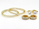 Gold Tone Cubic Zirconia and White Crystal 3 Piece Clip On Earrings Set